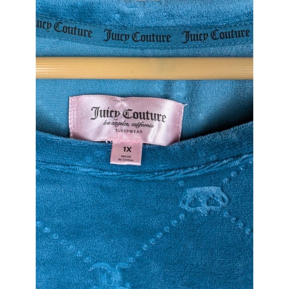 NWT Juciy Couture 1X Short Dress Aqua Velour‎ Flare L Embossed Crowns Scoop Neck - Picture 4 of 9